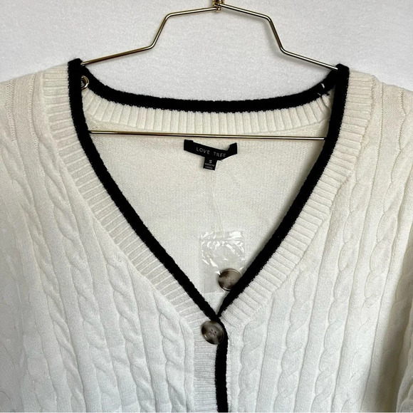 Cardigan Sweater Cable Knit Oversized Boxy Ivory Cream Cropped Ribbed Cozy - Picture 7 of 8